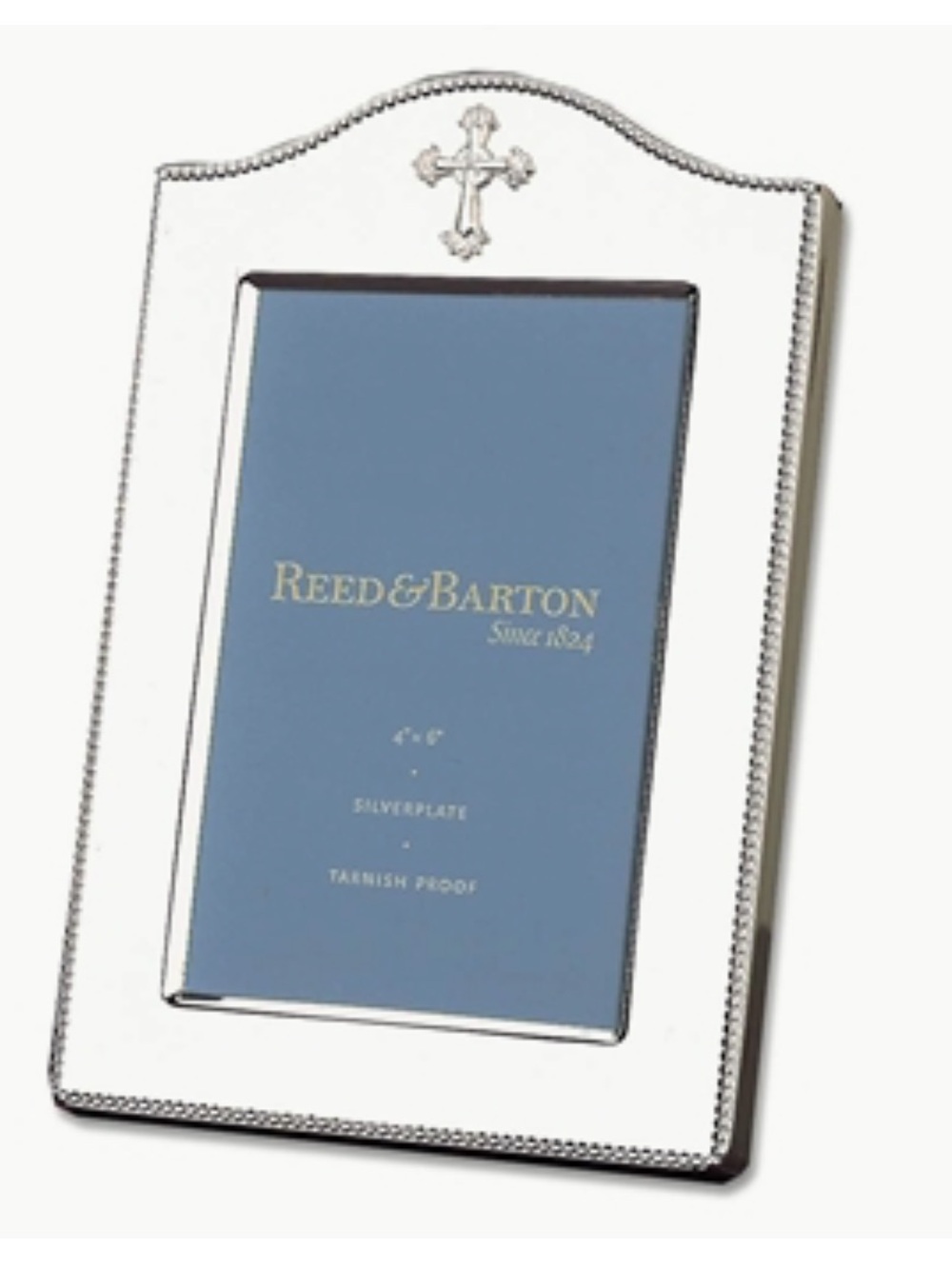 Reed & Barton Silverplate Beaded 4x6 Frame with Cross Accent